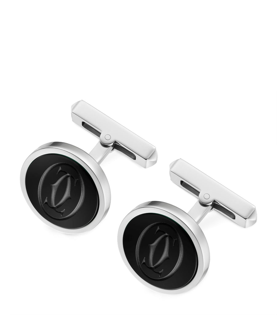 Sterling Silver and Onyx Double C de Cartier Cufflinks