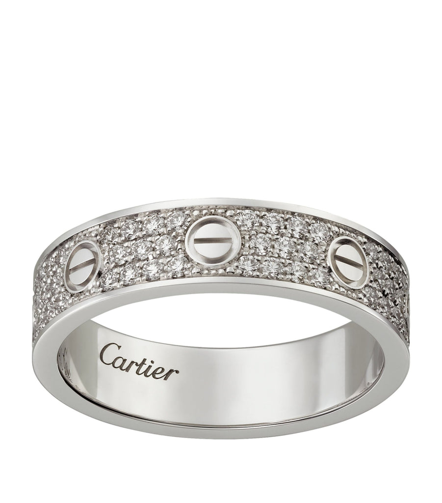 White Gold and Diamond-Paved LOVE Wedding Band