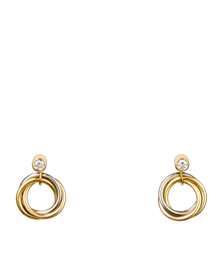 White, Yellow, Rose Gold and Diamond Trinity Earrings