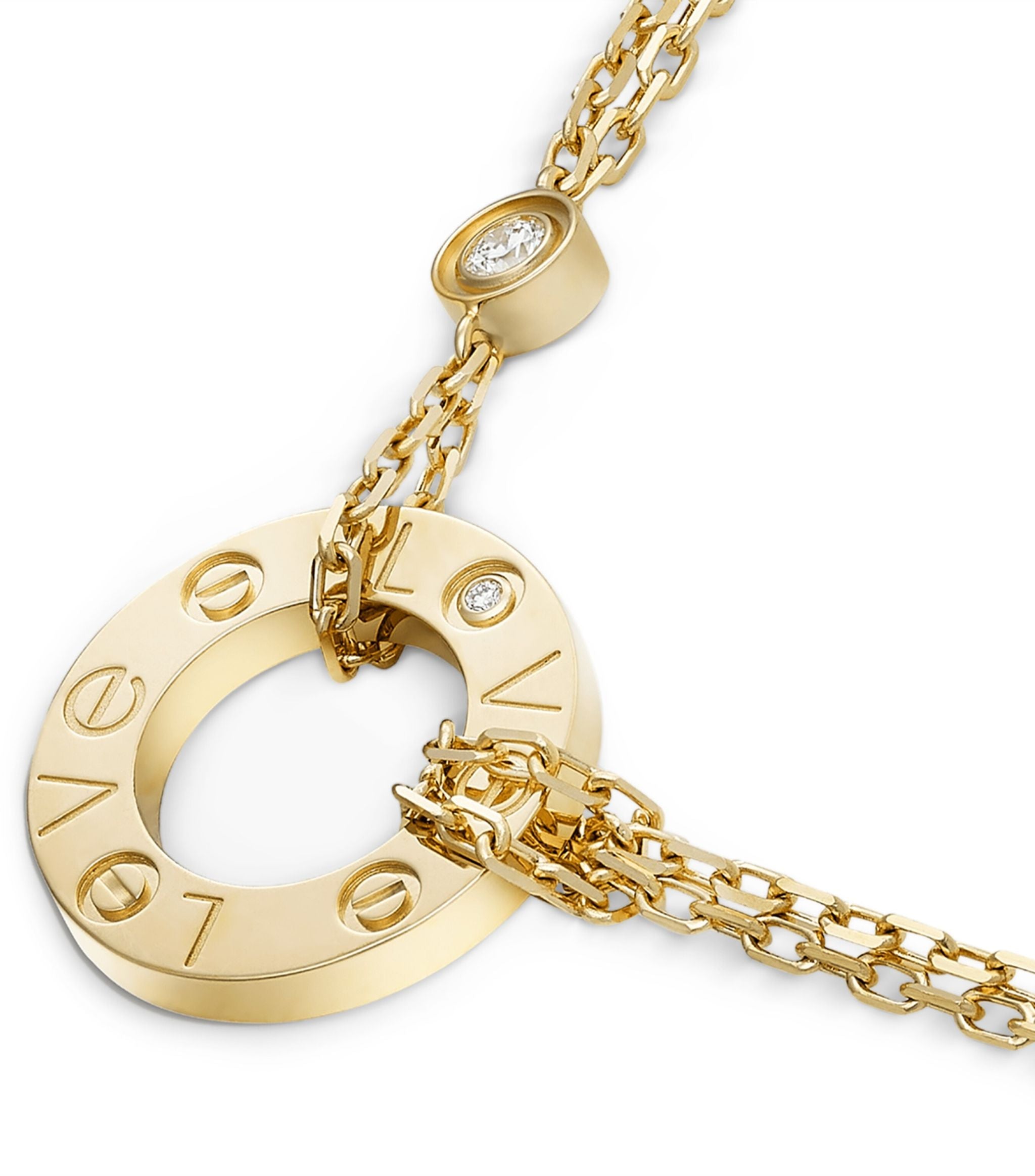 Yellow Gold and Diamond LOVE Double Chain Necklace GOODS Harrods   