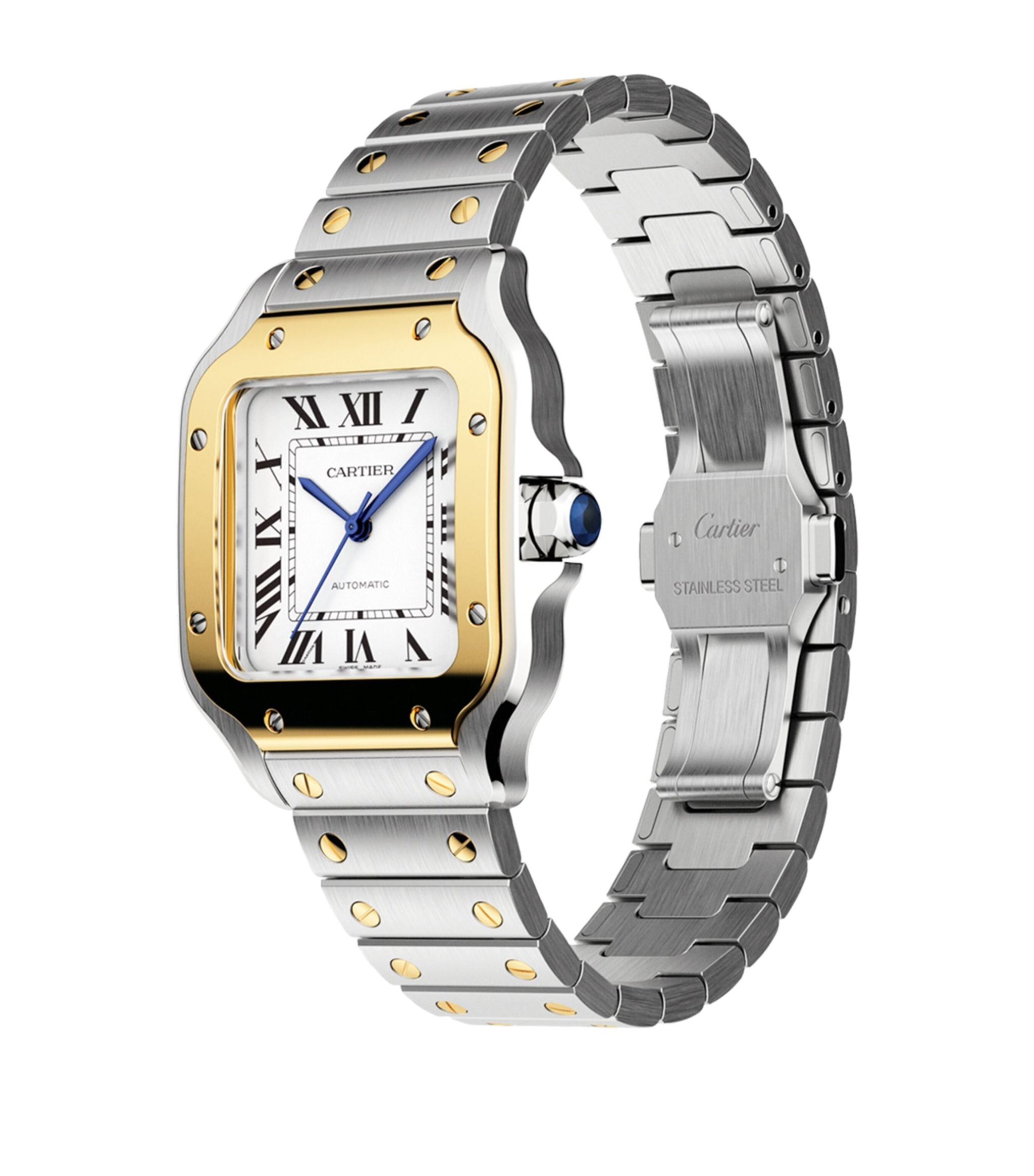 Yellow Gold and Stainless Steel Santos de Cartier Watch 35.1mm GOODS Harrods   