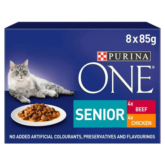 Purina One Senior 7+ Cat Food Chicken And Beef 8x85g - McGrocer