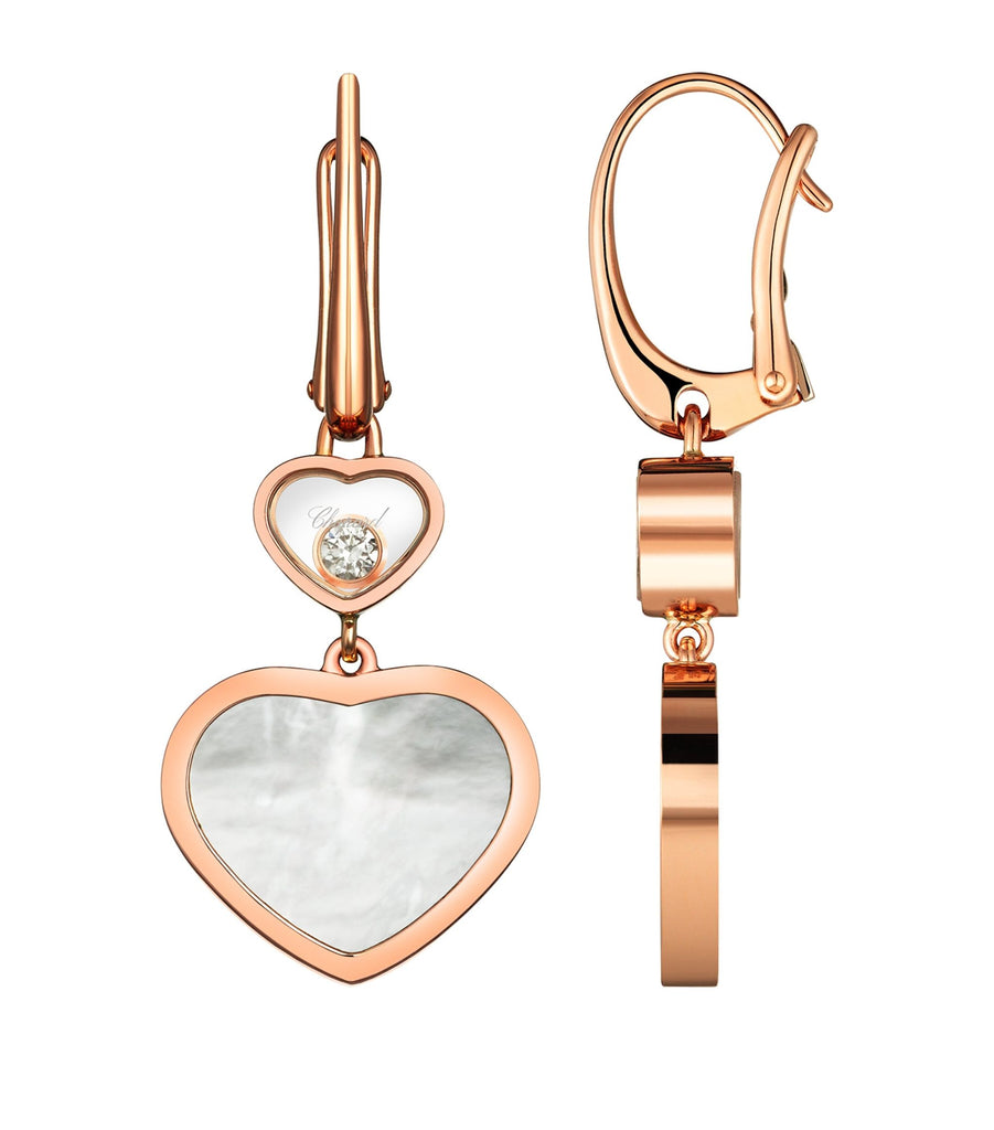 Rose Gold and Diamond Happy Hearts Drop Earrings