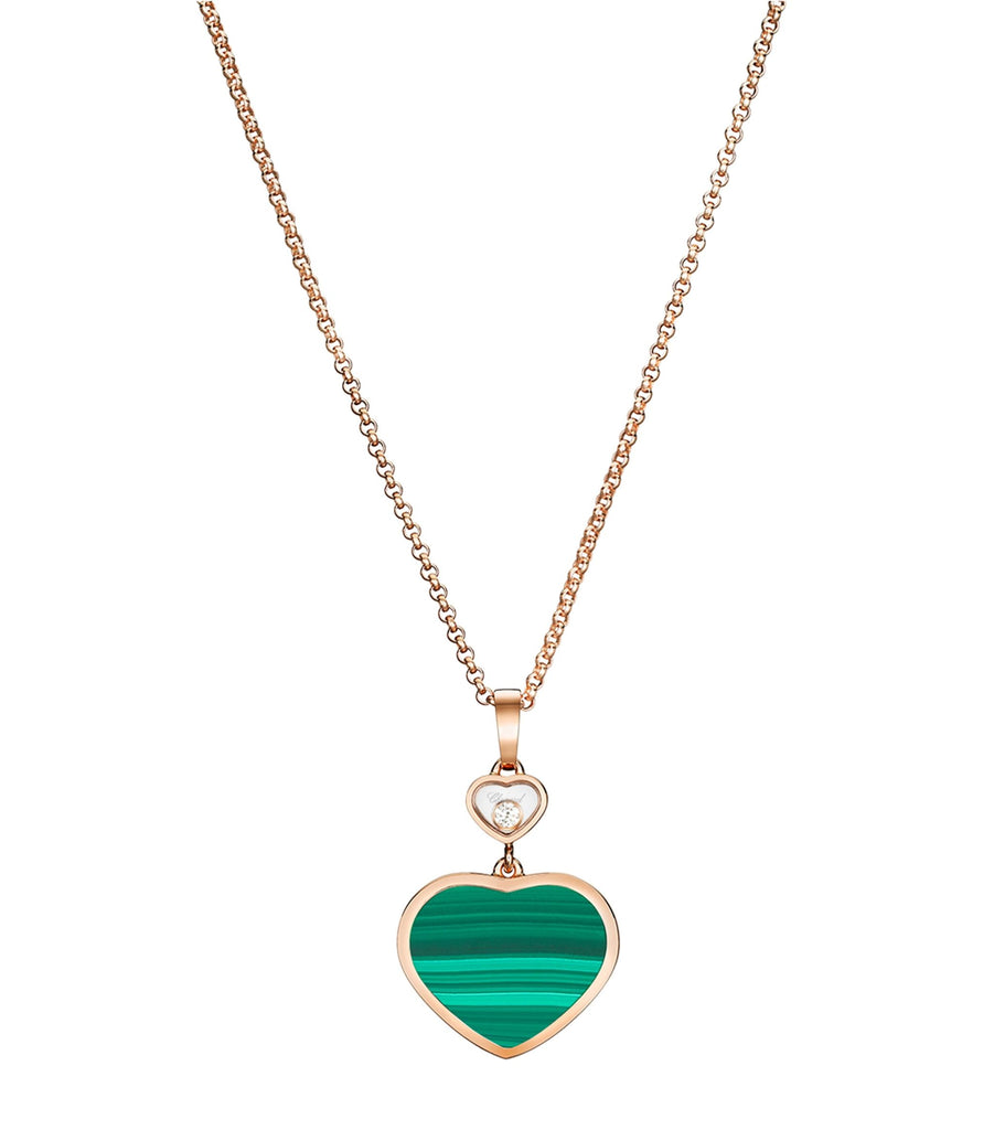 Rose Gold, Diamond and Malachite Happy Hearts Necklace