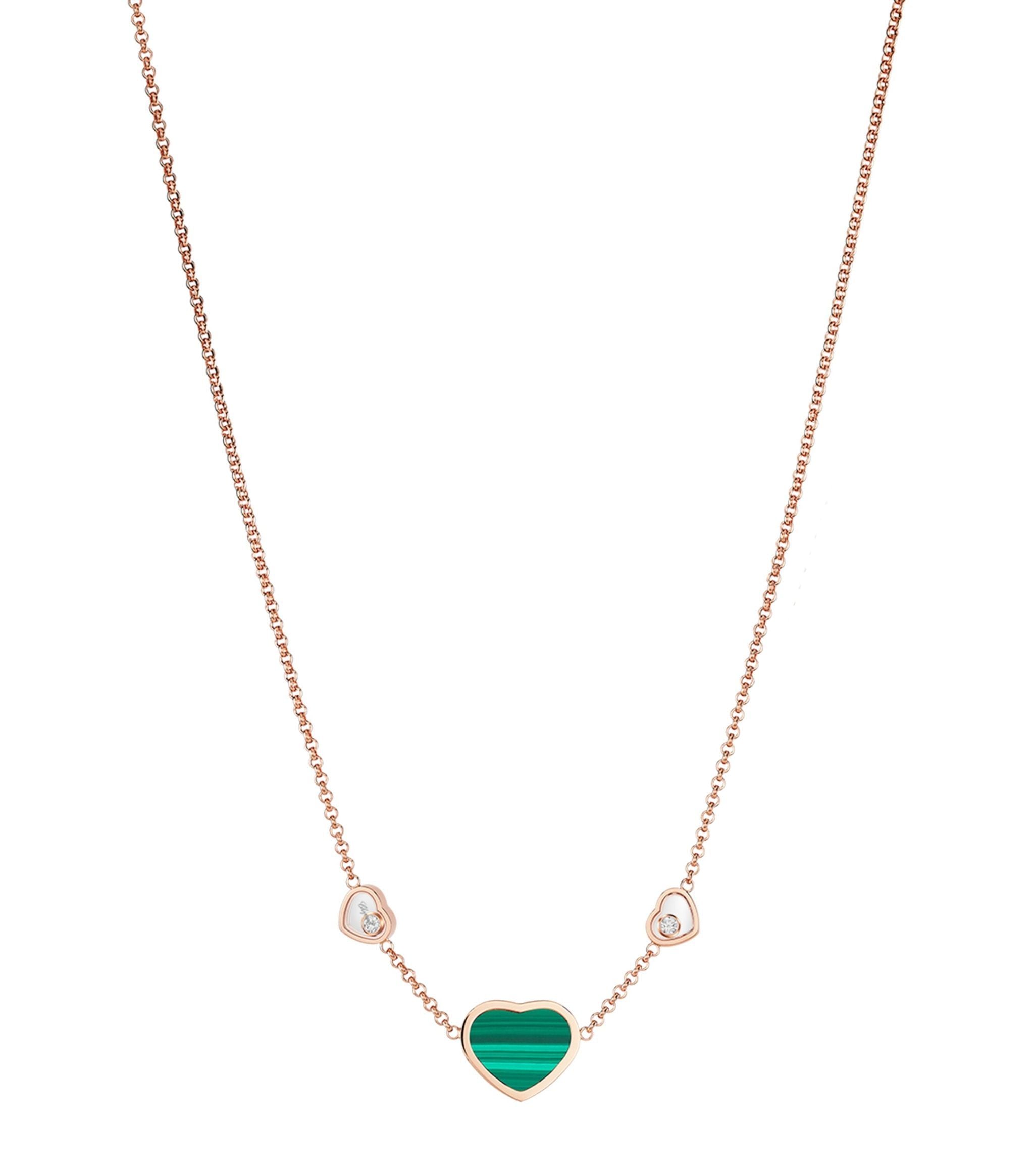 Rose Gold, Diamond and Malachite Happy Hearts Necklace GOODS Harrods   