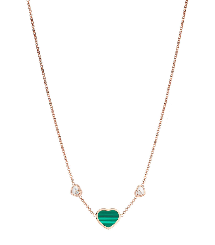 Rose Gold, Diamond and Malachite Happy Hearts Necklace