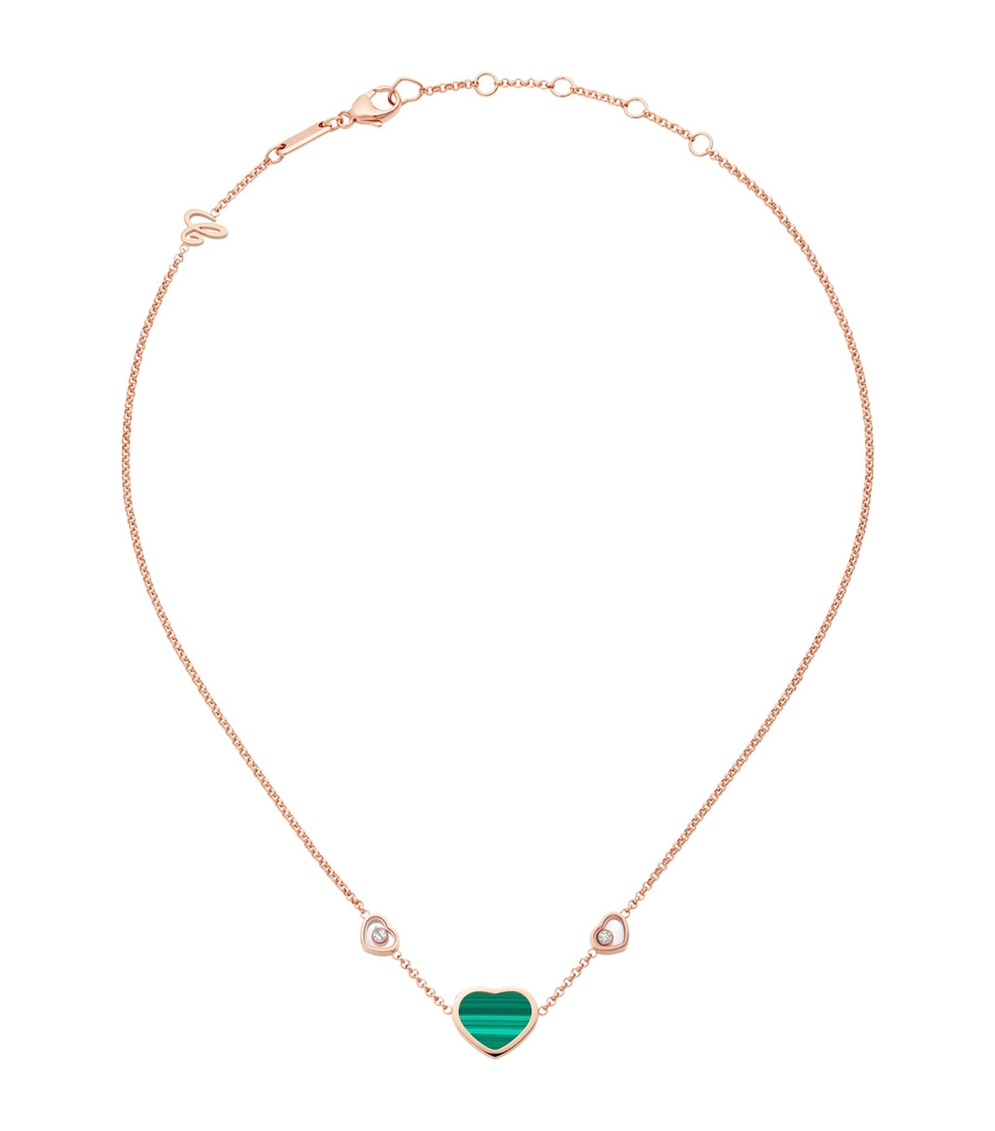 Rose Gold, Diamond and Malachite Happy Hearts Necklace GOODS Harrods   