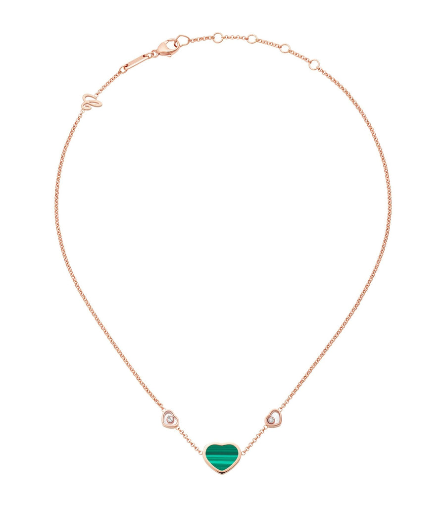 Rose Gold, Diamond and Malachite Happy Hearts Necklace