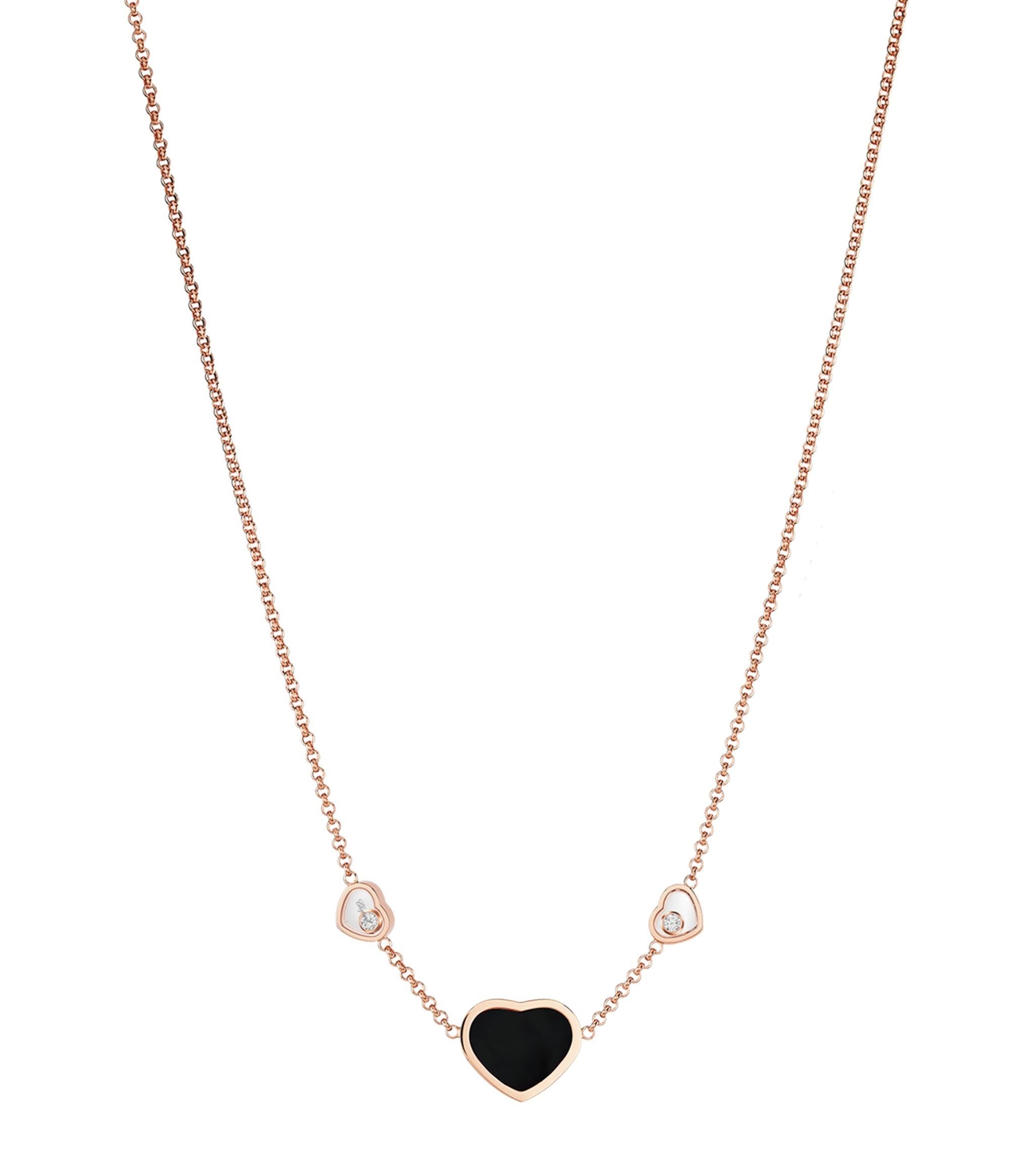 Rose Gold, Diamond and Onyx Happy Hearts Pendant GOODS Harrods   