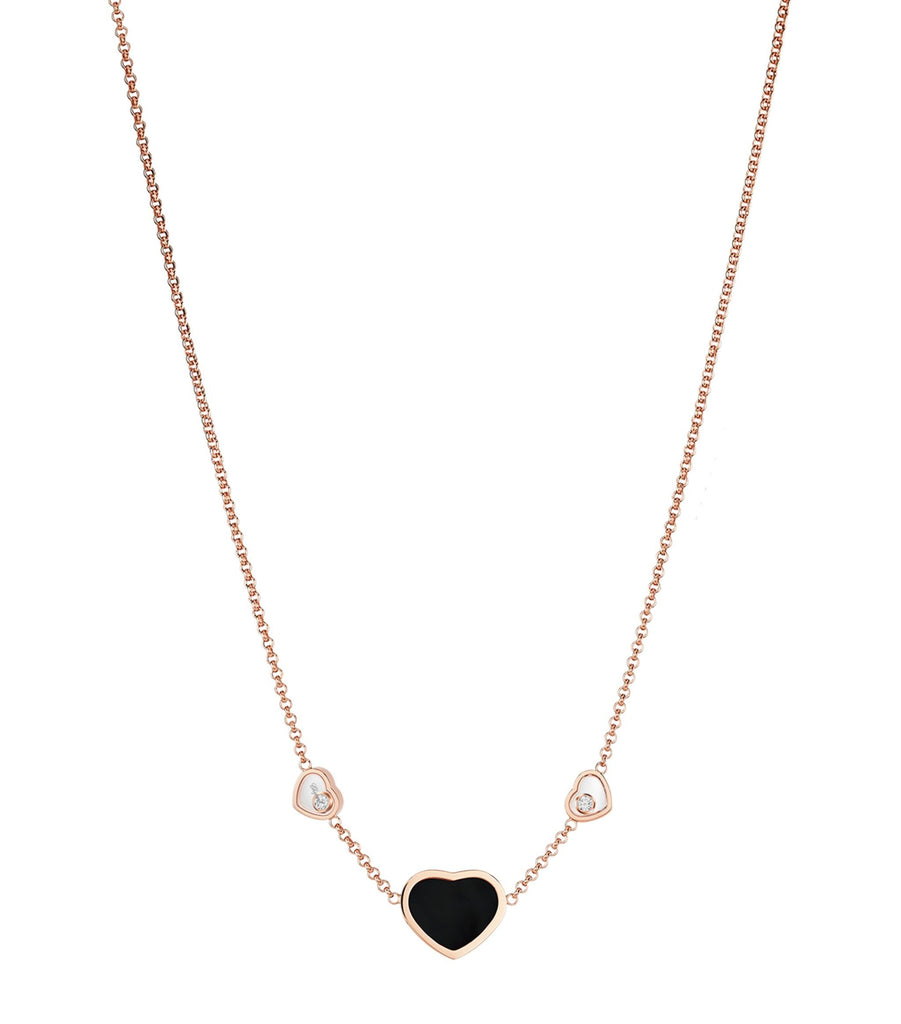 Rose Gold, Diamond and Onyx Happy Hearts Pendant