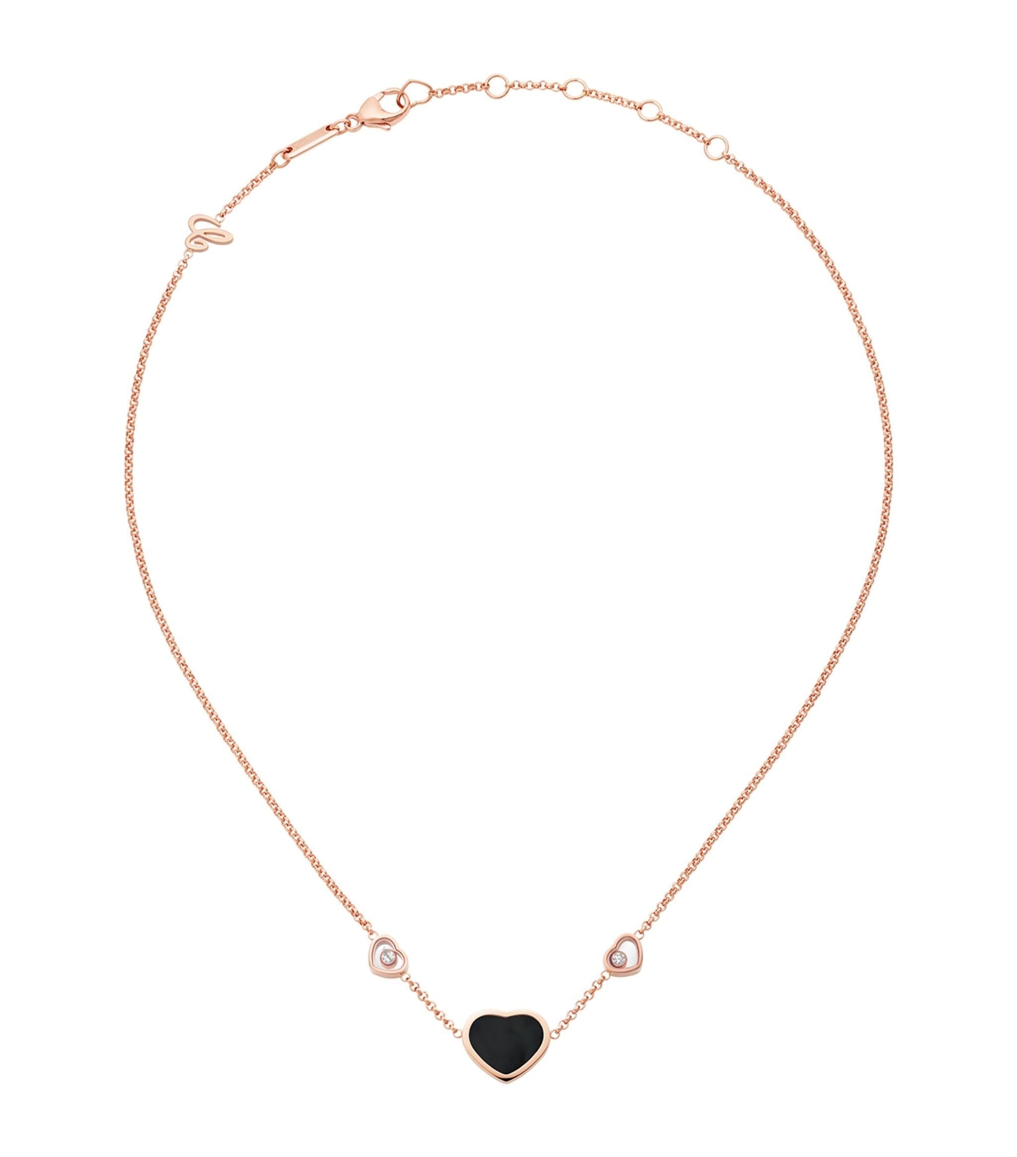 Rose Gold, Diamond and Onyx Happy Hearts Pendant GOODS Harrods   