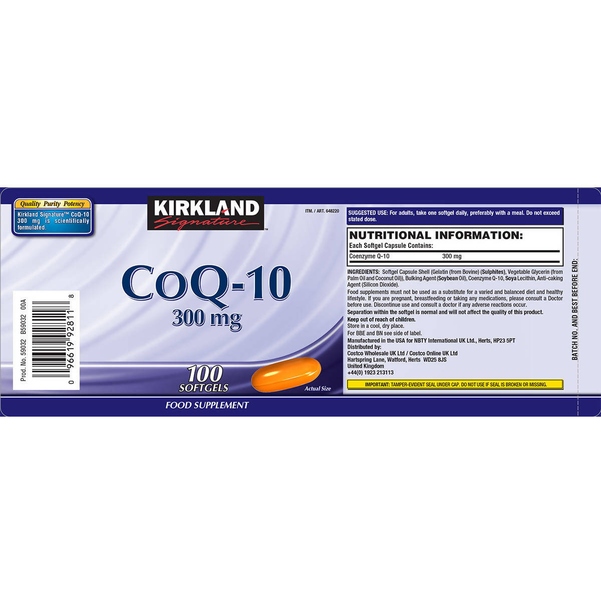 Kirkland Signature CoQ-10 300mg, 100 Capsules (3 Months Supply) GOODS Costco UK   