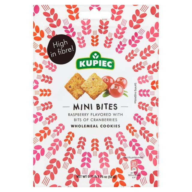 Kupiec Mini Bites Raspberry with Bits of Cranberries Wholemeal Cookies 50g