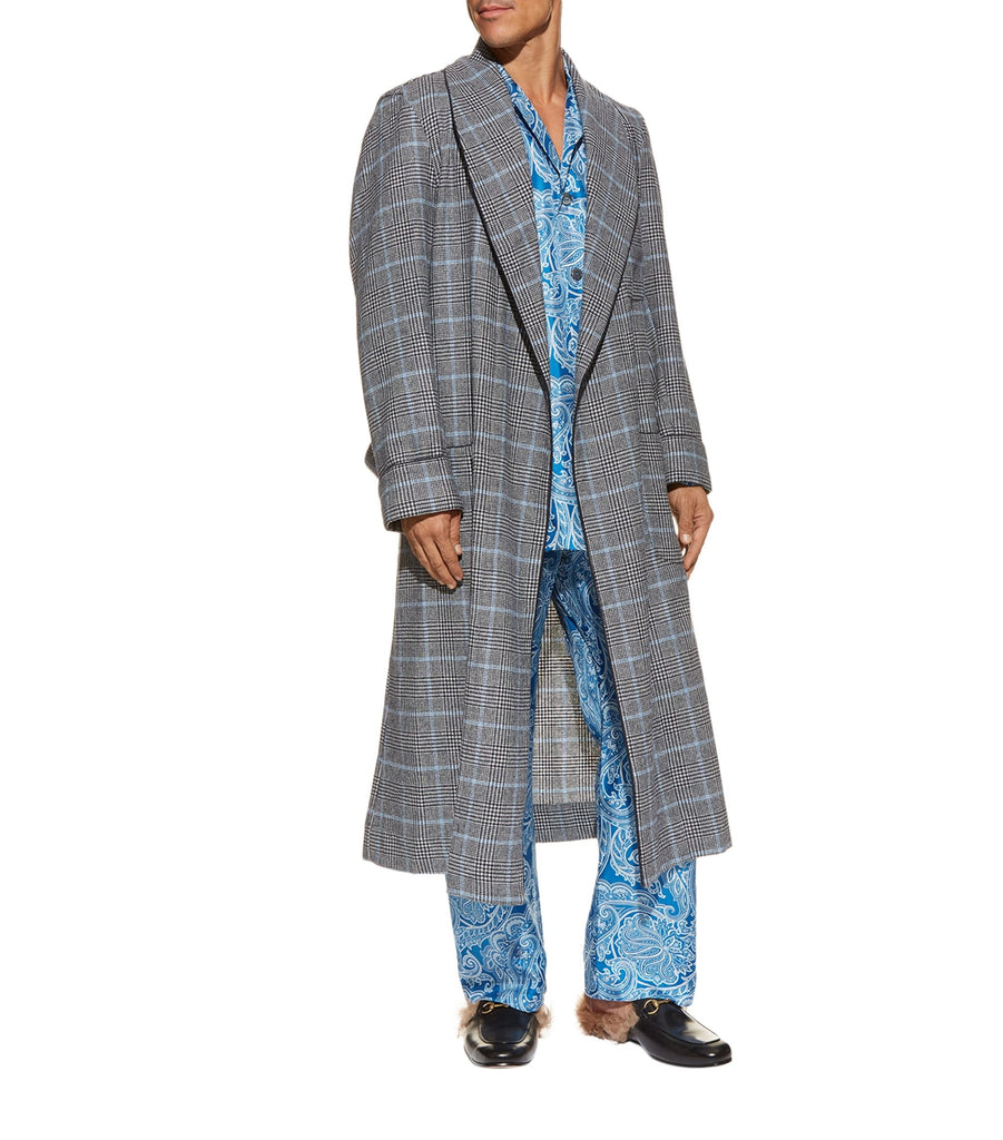 Check Print Wool Robe