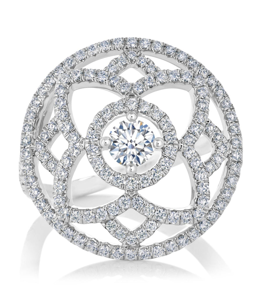 White Gold and Diamond Enchanted Lotus Cocktail Ring