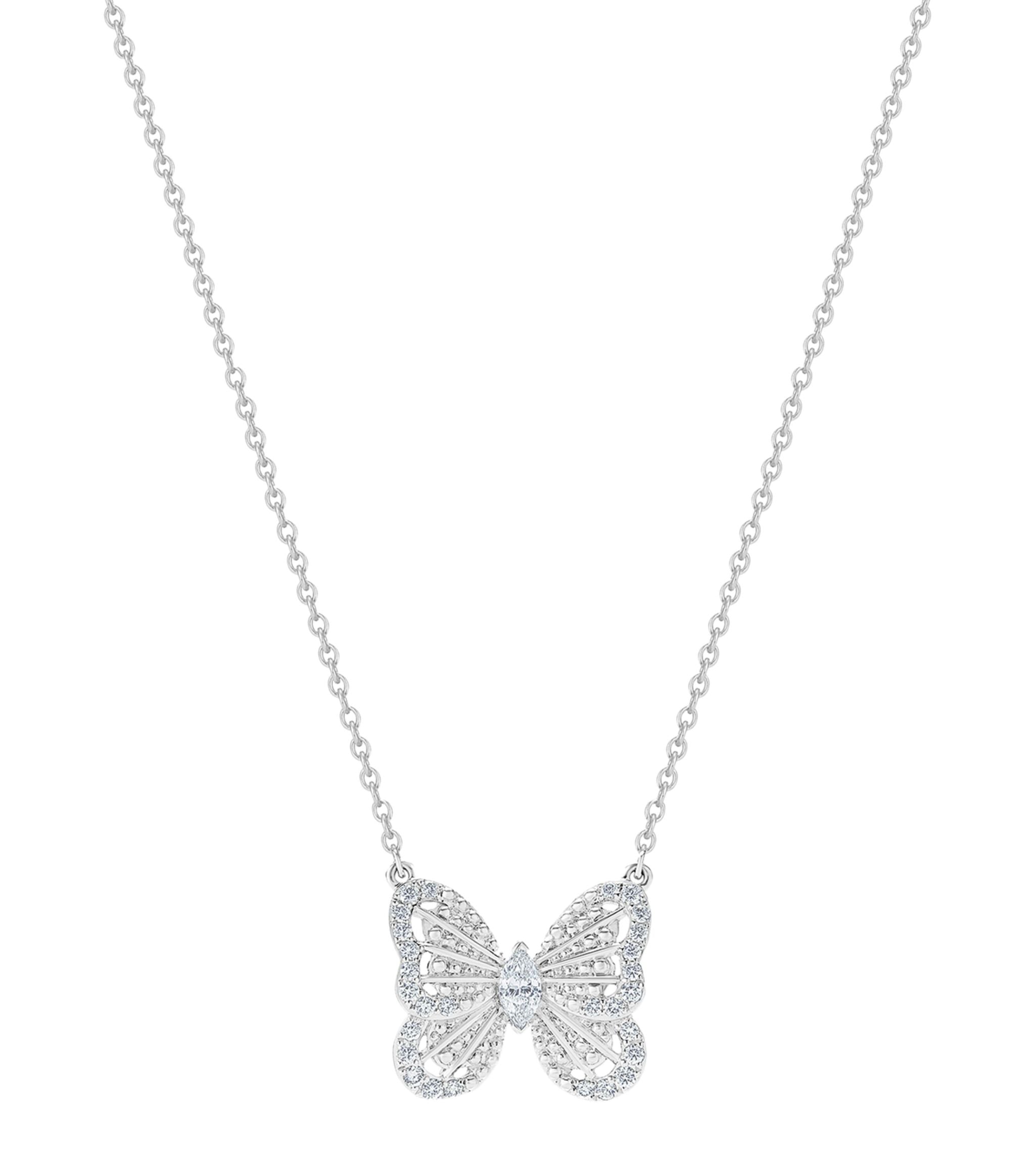 White Gold and Diamond Portraits of Nature Butterfly Pendant Necklace GOODS Harrods   