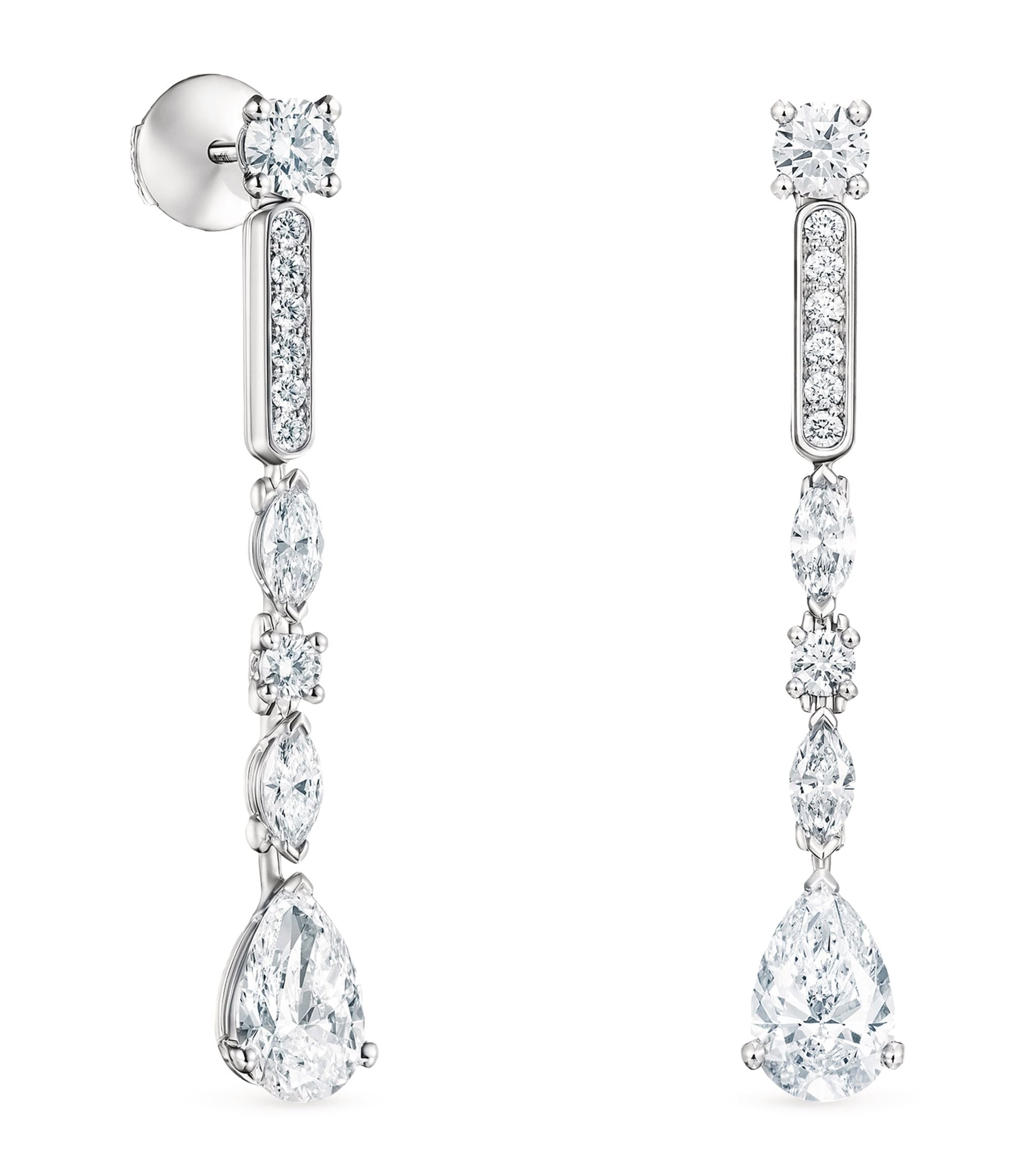 White Gold and Diamond Snow Dance Drop Earrings GOODS Harrods   