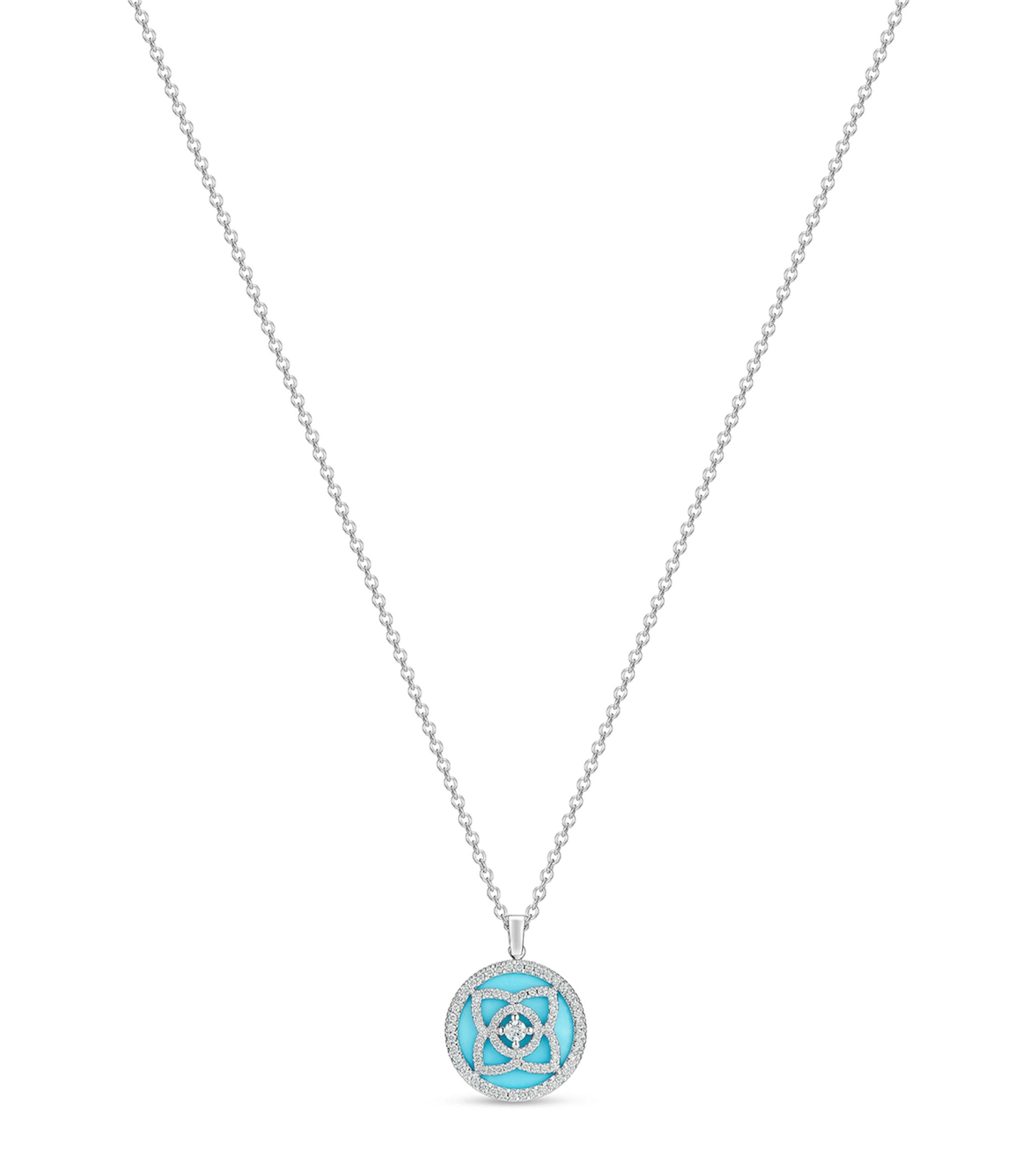 White Gold, Turquoise and Diamond Enchanted Lotus Pendant Necklace GOODS Harrods   