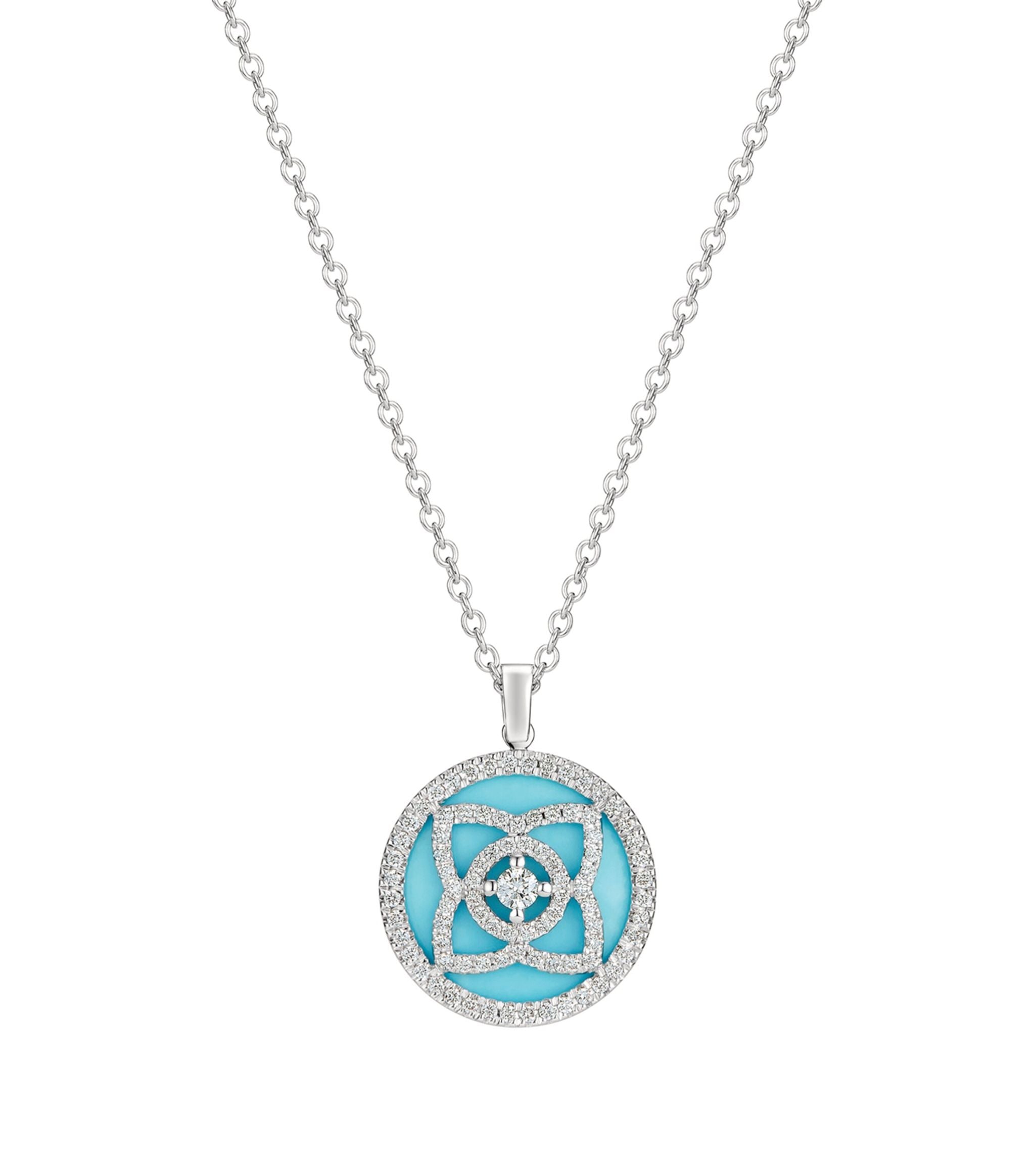 White Gold, Turquoise and Diamond Enchanted Lotus Pendant Necklace GOODS Harrods   