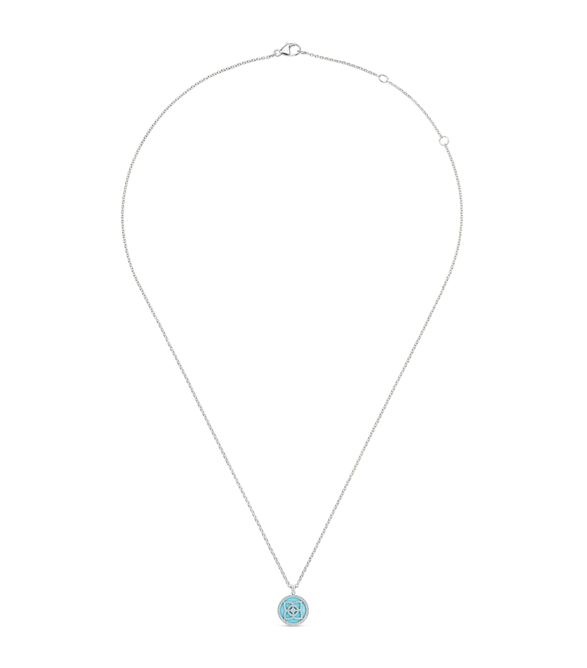 White Gold, Turquoise and Diamond Enchanted Lotus Pendant Necklace GOODS Harrods   