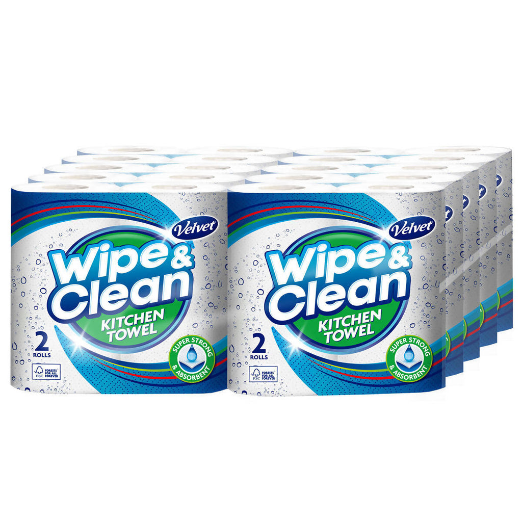 Velvet Wipe and Clean Kitchen Roll Towel, 20 x 75 Sheet Pack