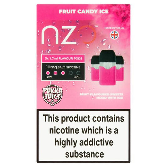 NZO Pukka Juice Fruit Candy Ice Re-Fill Cartridge Salt Nicotine 10mg smoking control Sainsburys   