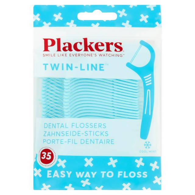 Plackers Twin-Line Cool Mint Dental Flossers x35