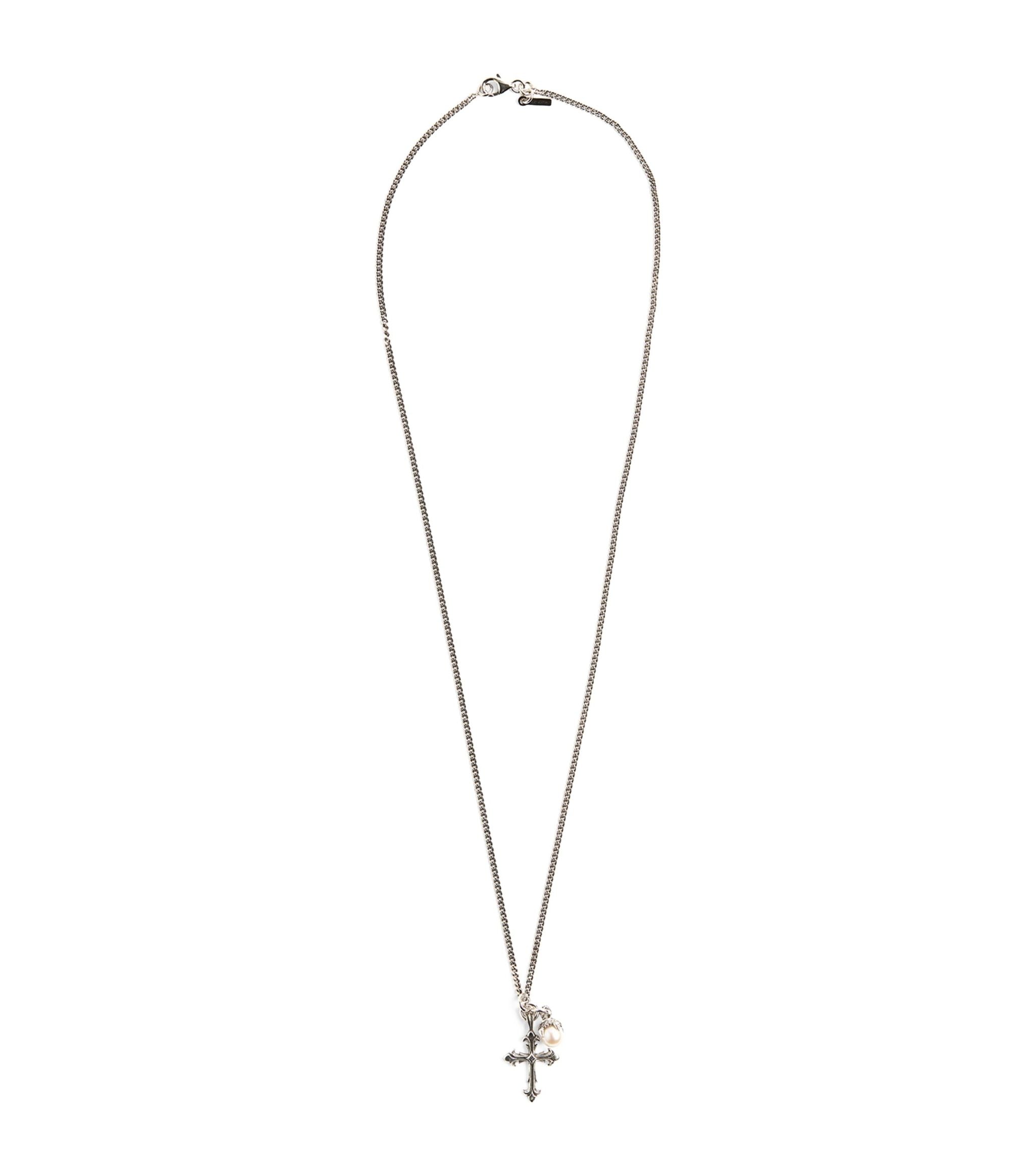 Sterling Silver Freshwater Pearl and Cross Necklace GOODS Harrods   