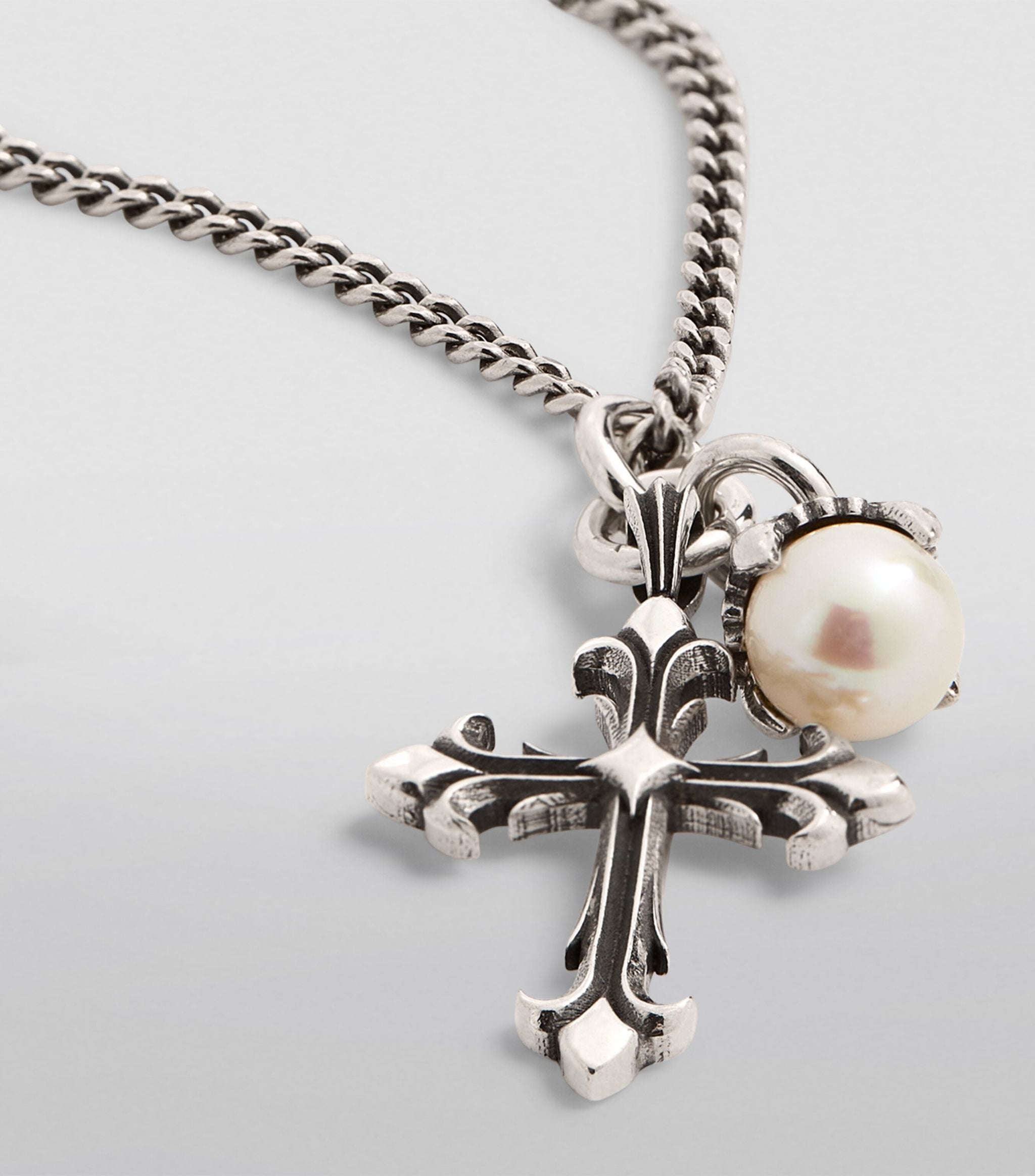 Sterling Silver Freshwater Pearl and Cross Necklace GOODS Harrods   