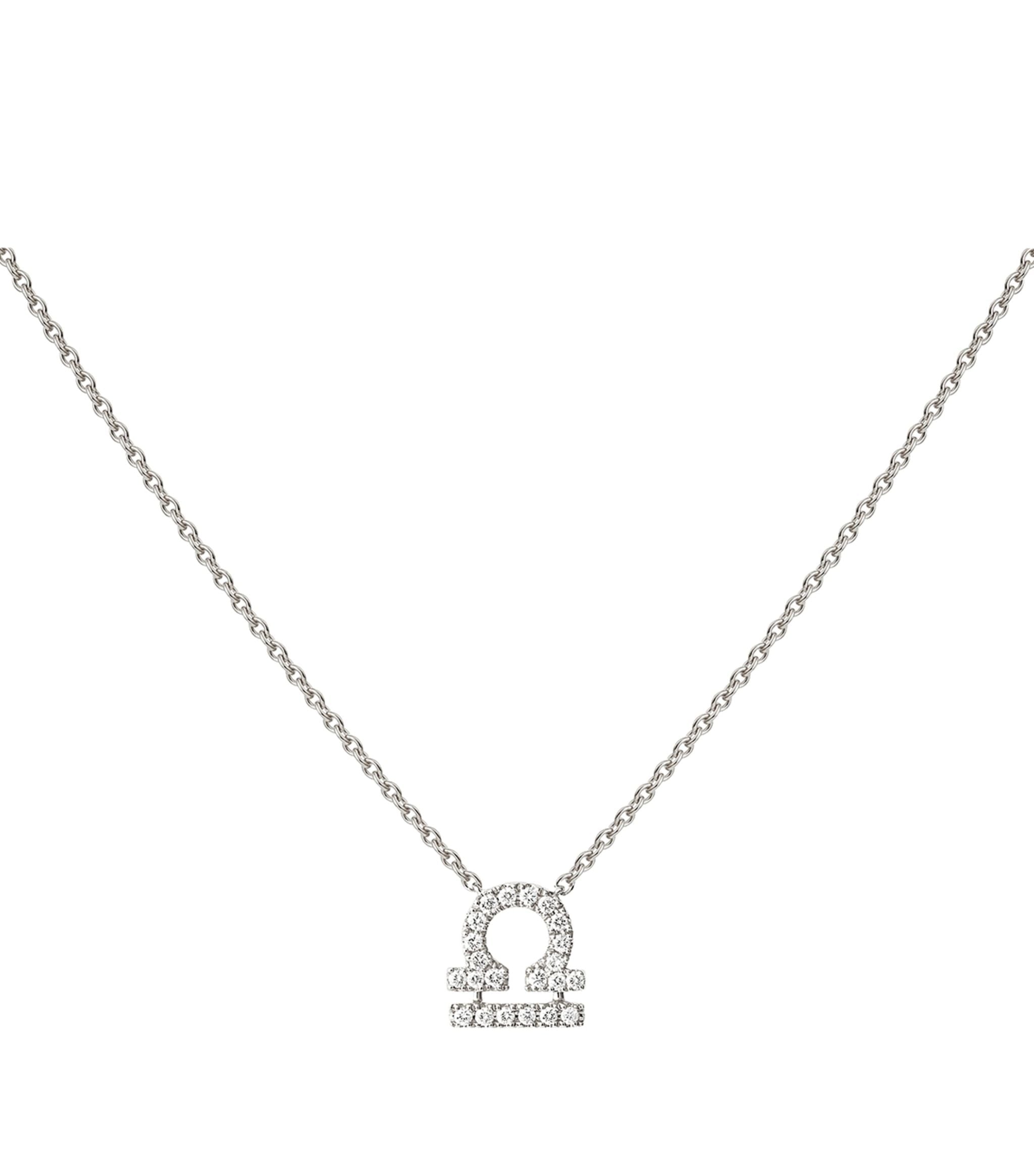 White Gold and Diamond Zodiac Libra Necklace GOODS Harrods   