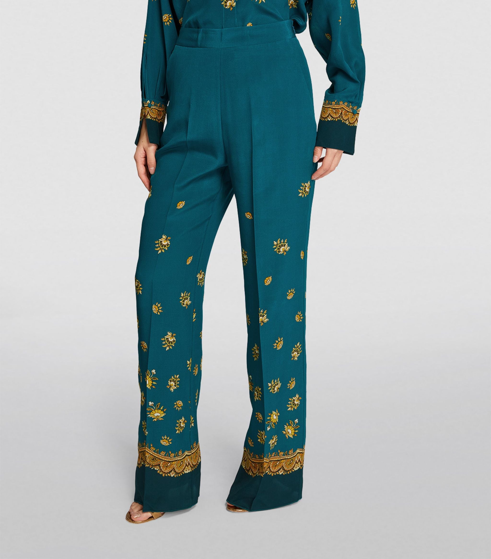 Silk Printed Tailored Trousers GOODS Harrods   