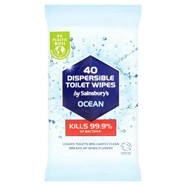 Sainsbury's Dispersible Toilet Wipes, Ocean x40 - McGrocer