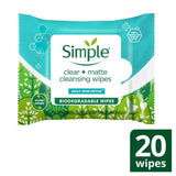 Simple Daily Skin Detox Matte Biodegradable Facial Cleansing Make Up Remover Wipes x20 Cotton wool & wipes Sainsburys   