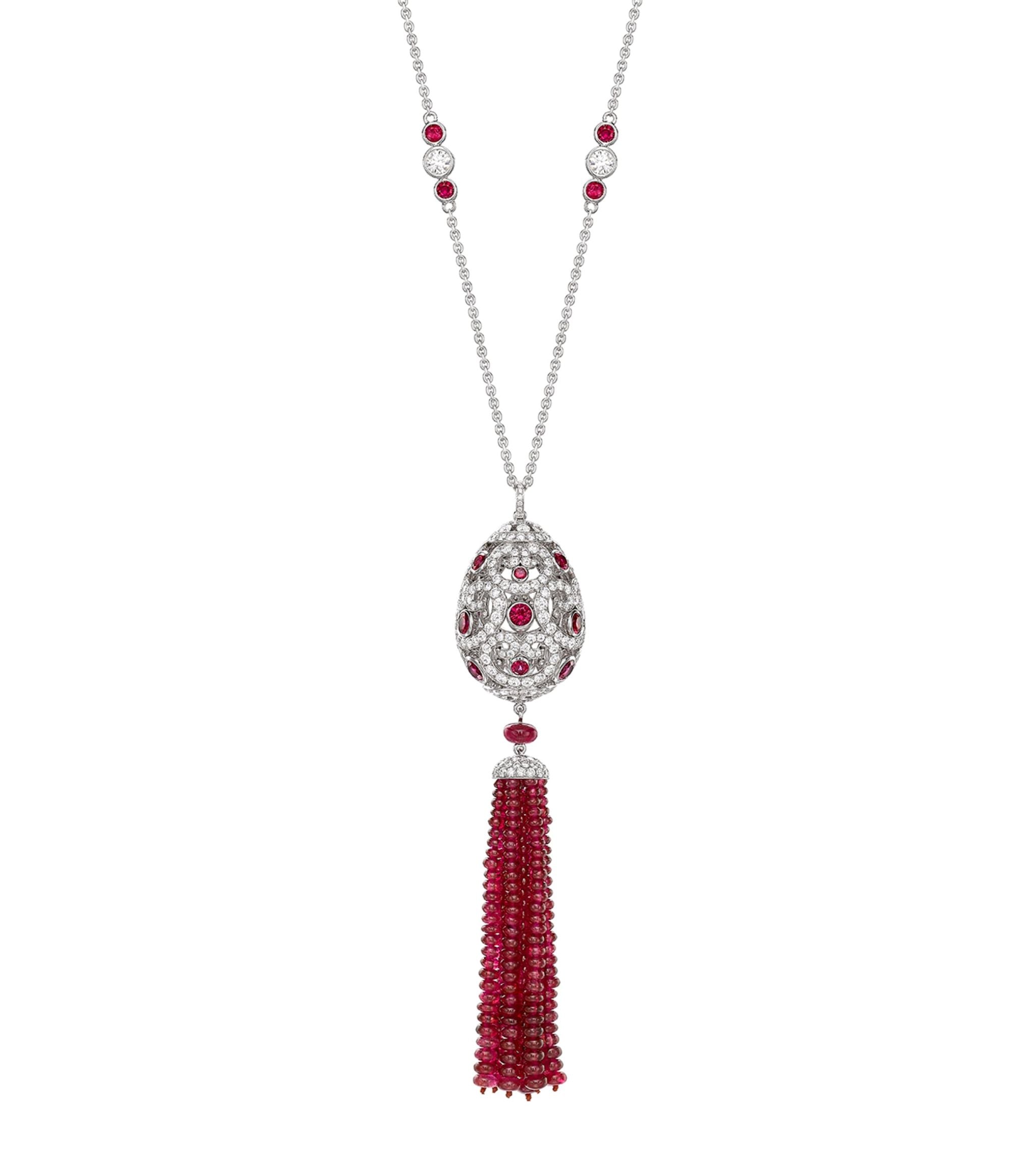 White Gold, Diamond and Ruby Imperial Impératrice Tassel Necklace GOODS Harrods   