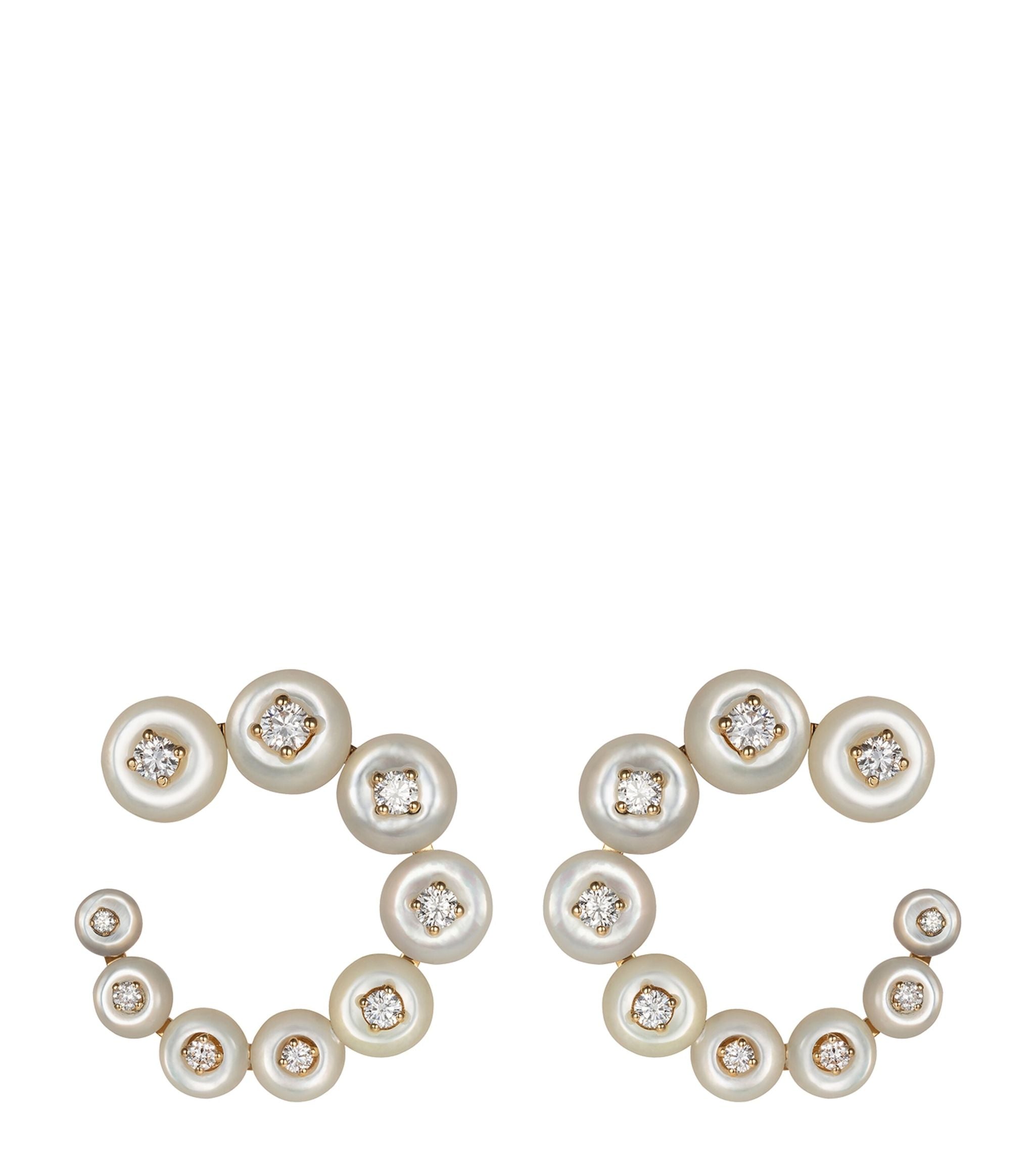 Yellow Gold, Diamond and Mother-of-Pearl Surround Circle Earrings Miscellaneous Harrods   