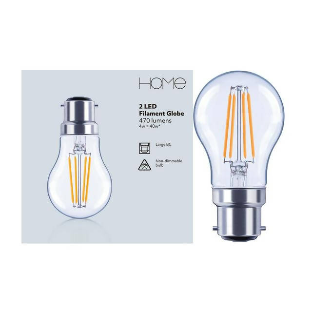 HOME LED Filament Globe 40W BC Light Bulb 2Pk