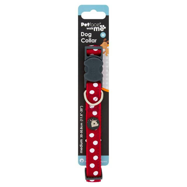 Petface Walk Me Cherry/White Dots Dog Collar Medium