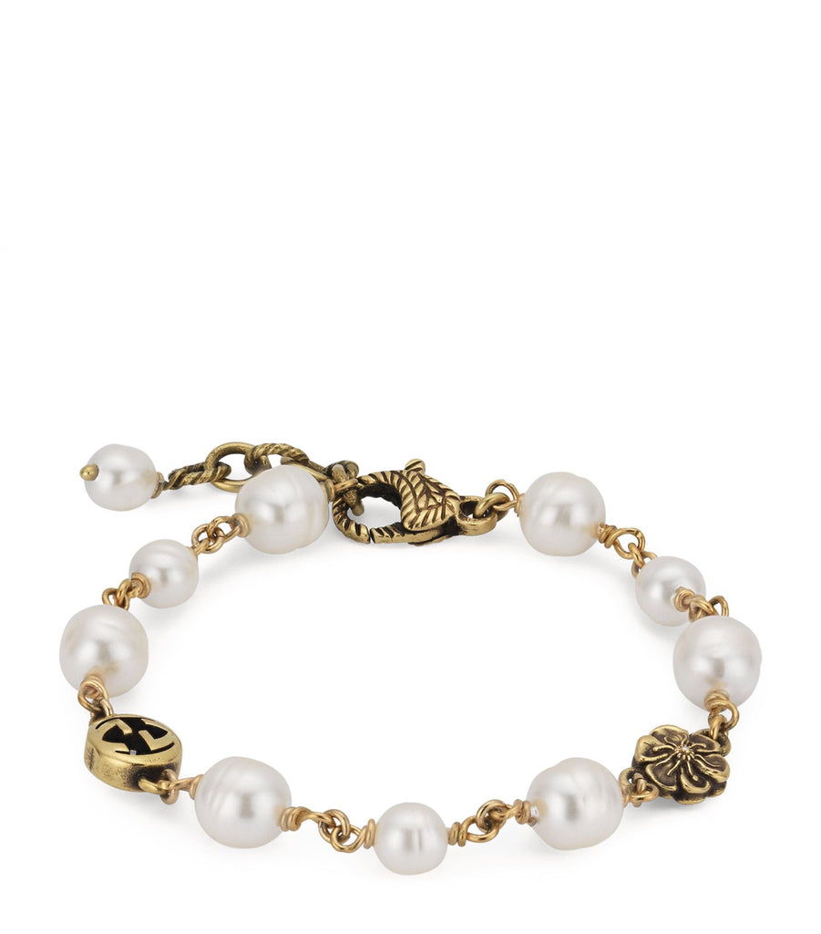 Interlocking G Flower Pearl Bracelet