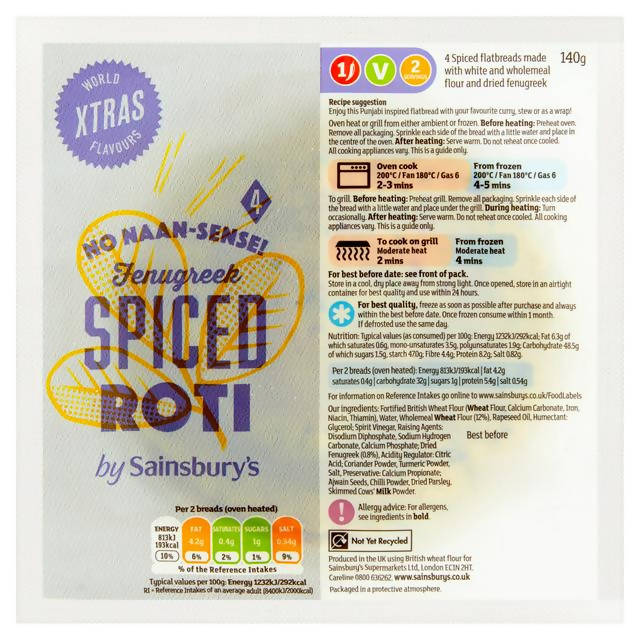 Sainsbury's Fenugreek Spiced Roti 140g - McGrocer