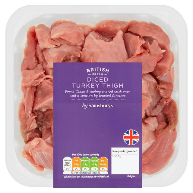 Sainsbury's Fresh British Turkey Diced Thigh 500g Prepared meat & fish Sainsburys   