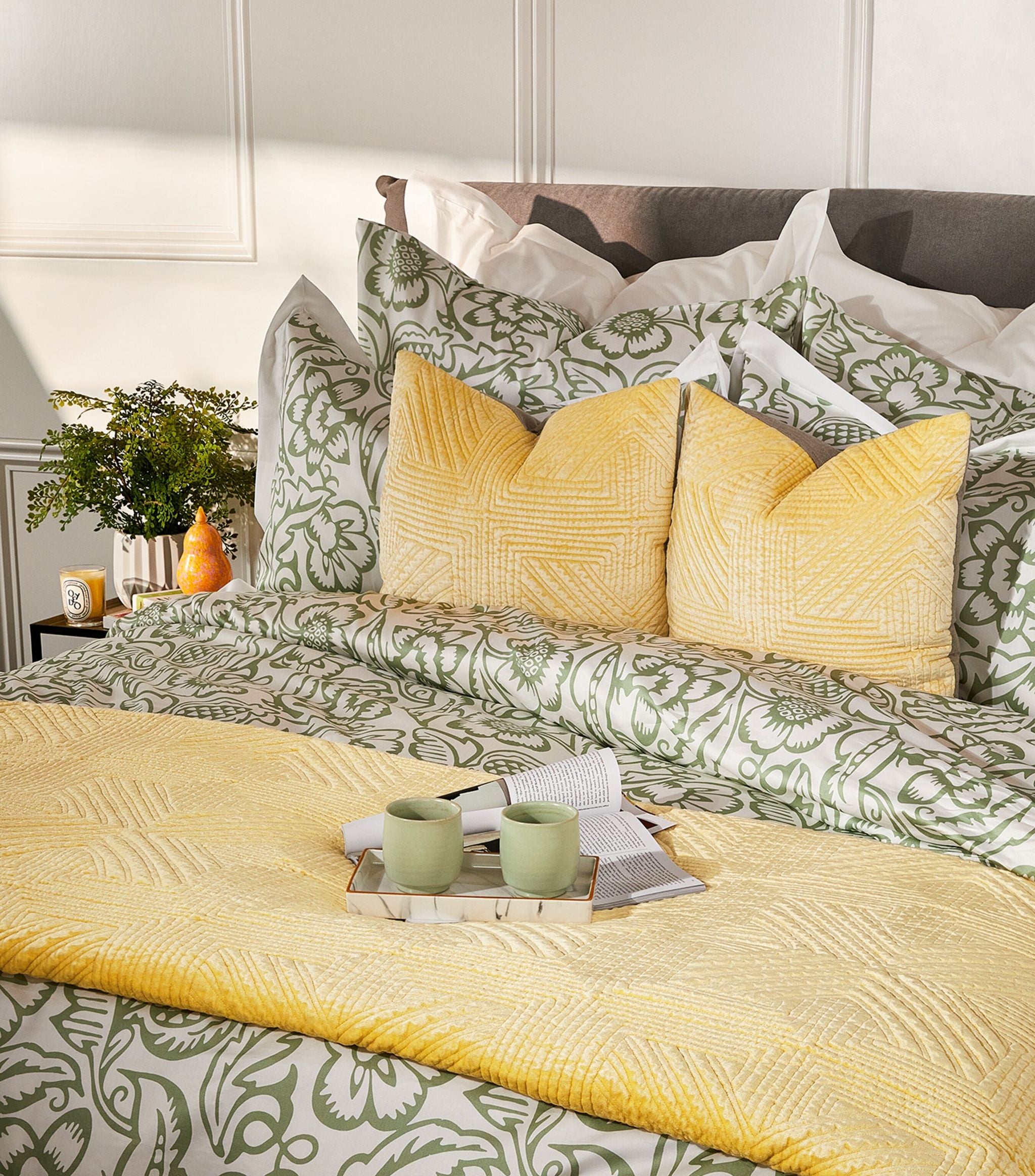 Lemon Geometric Bedspread (250cm x 260cm) GOODS Harrods   