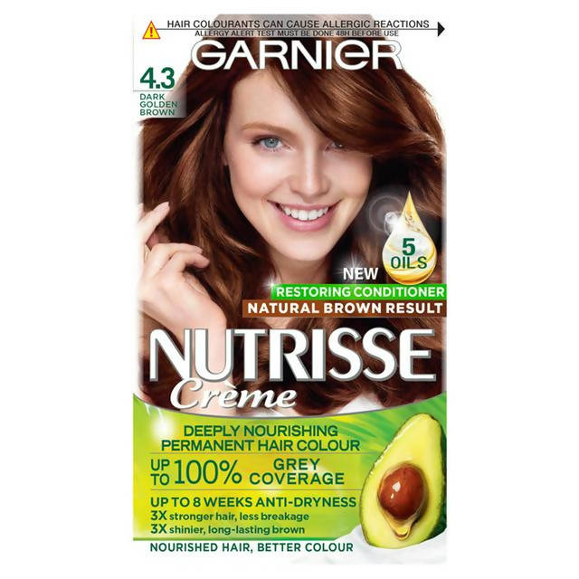 Garnier Nutrisse Permanent Hair Dye Dark Golden Brown 4.3 Beauty at home Sainsburys   