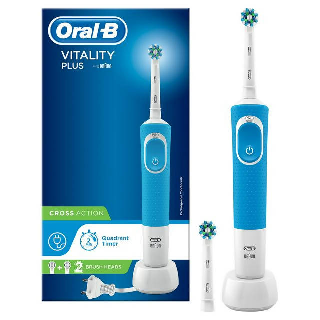 Oral-B Vitality Plus Cross Action Blue Electric Rechargeable Toothbrush with Bonus Extra Refill