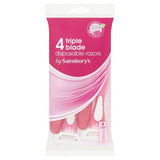 Sainsbury's Triple Blade Female Disposable Razors x4 women's shaving Sainsburys   