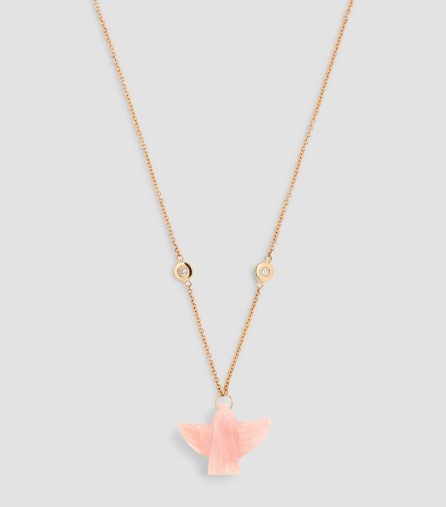 Yellow Gold, Pink Opal and Diamond Thunderbird Necklace