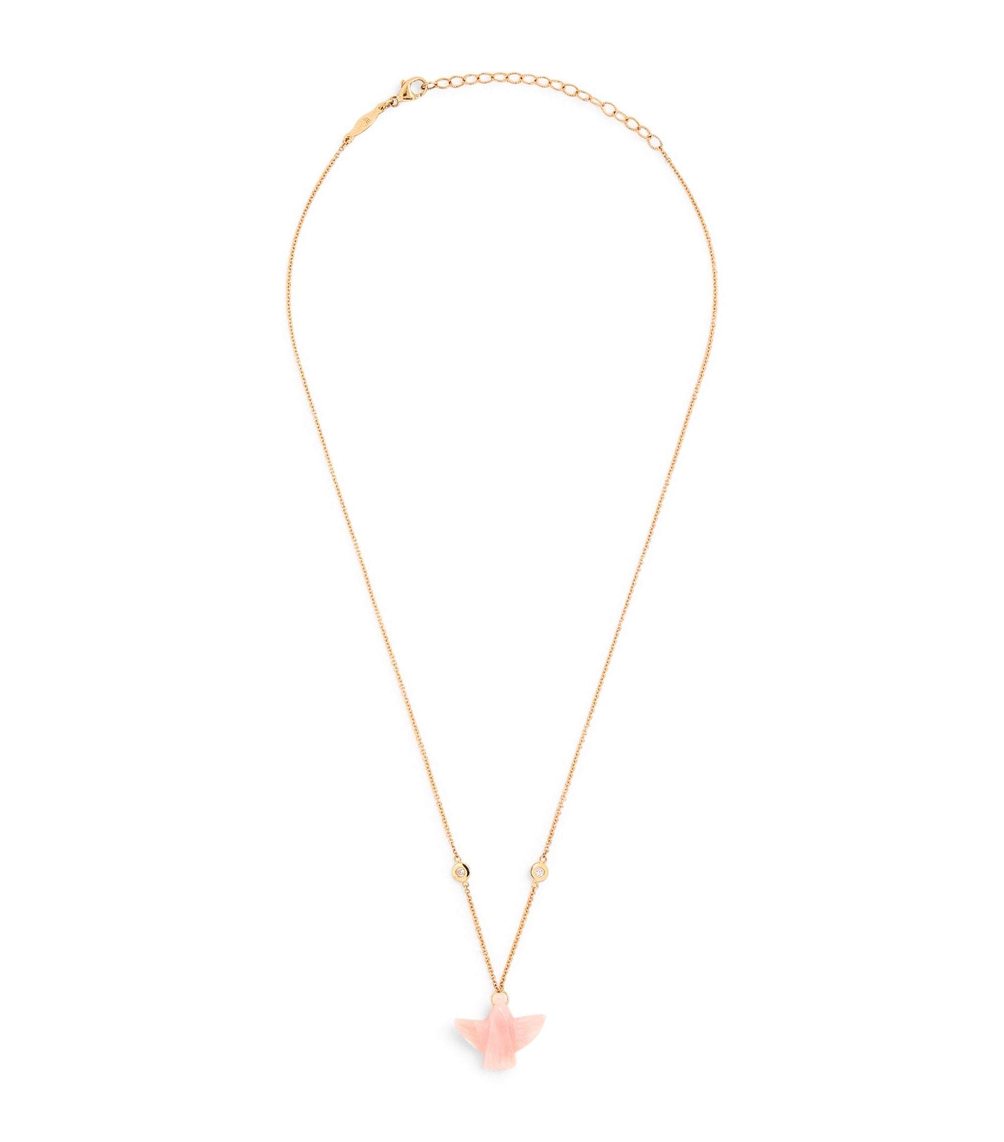 Yellow Gold, Pink Opal and Diamond Thunderbird Necklace GOODS Harrods   