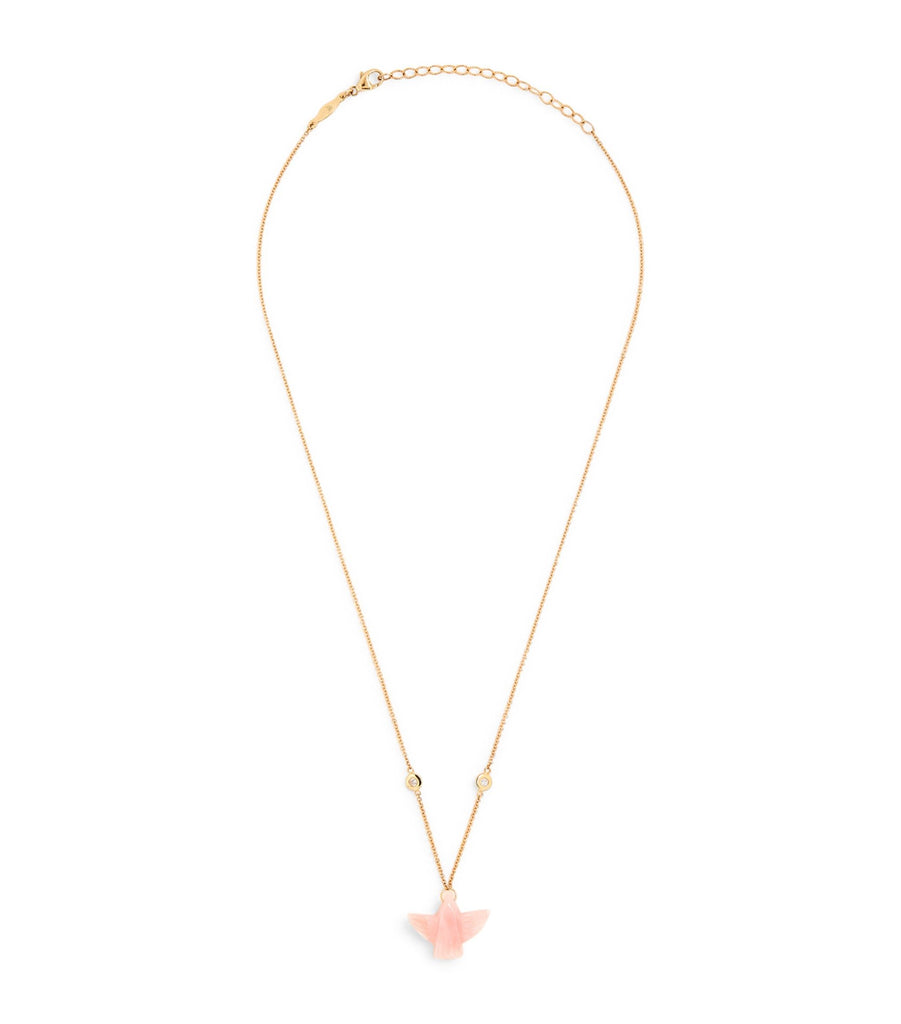 Yellow Gold, Pink Opal and Diamond Thunderbird Necklace