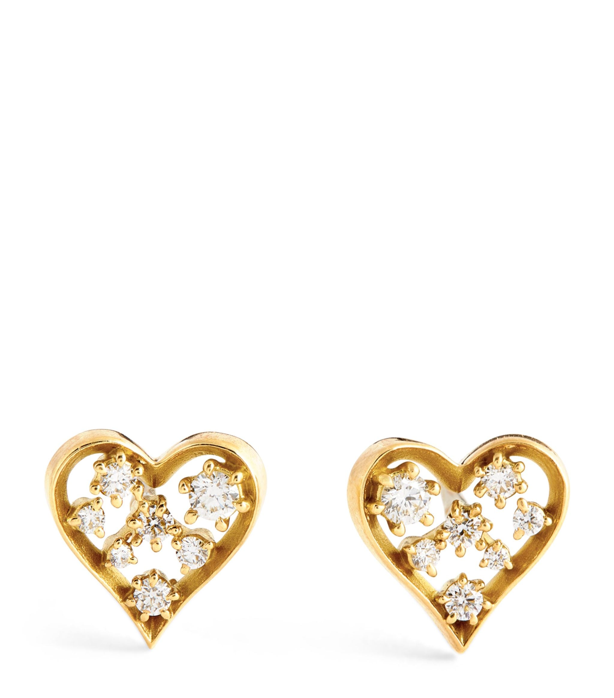 Yellow Gold and Diamond Margot Heart Stud Earrings GOODS Harrods   