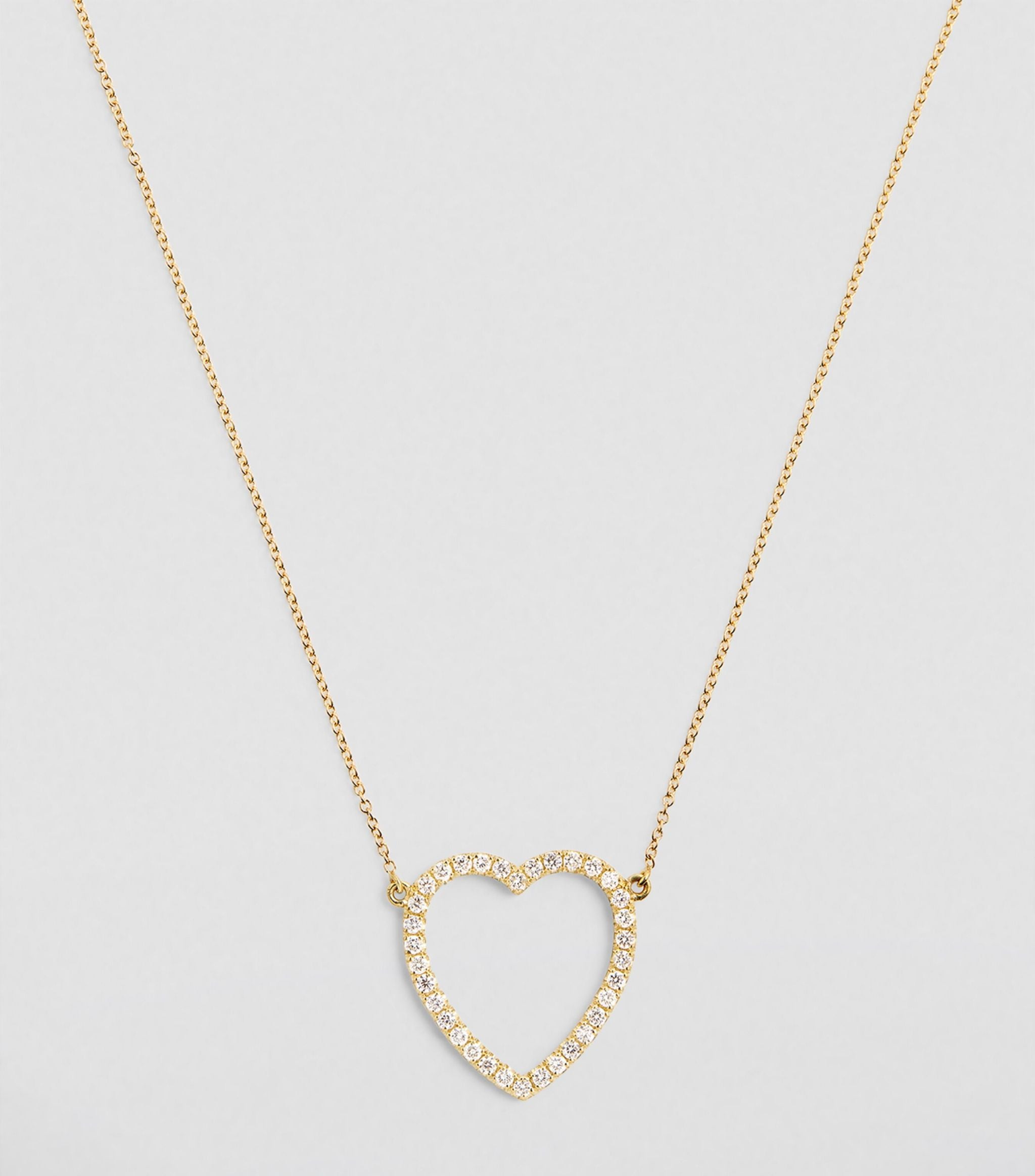 Yellow Gold and Diamond Open Heart Necklace GOODS Harrods   