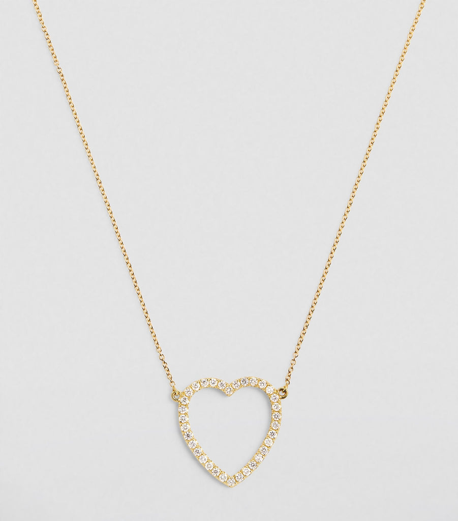 Yellow Gold and Diamond Open Heart Necklace